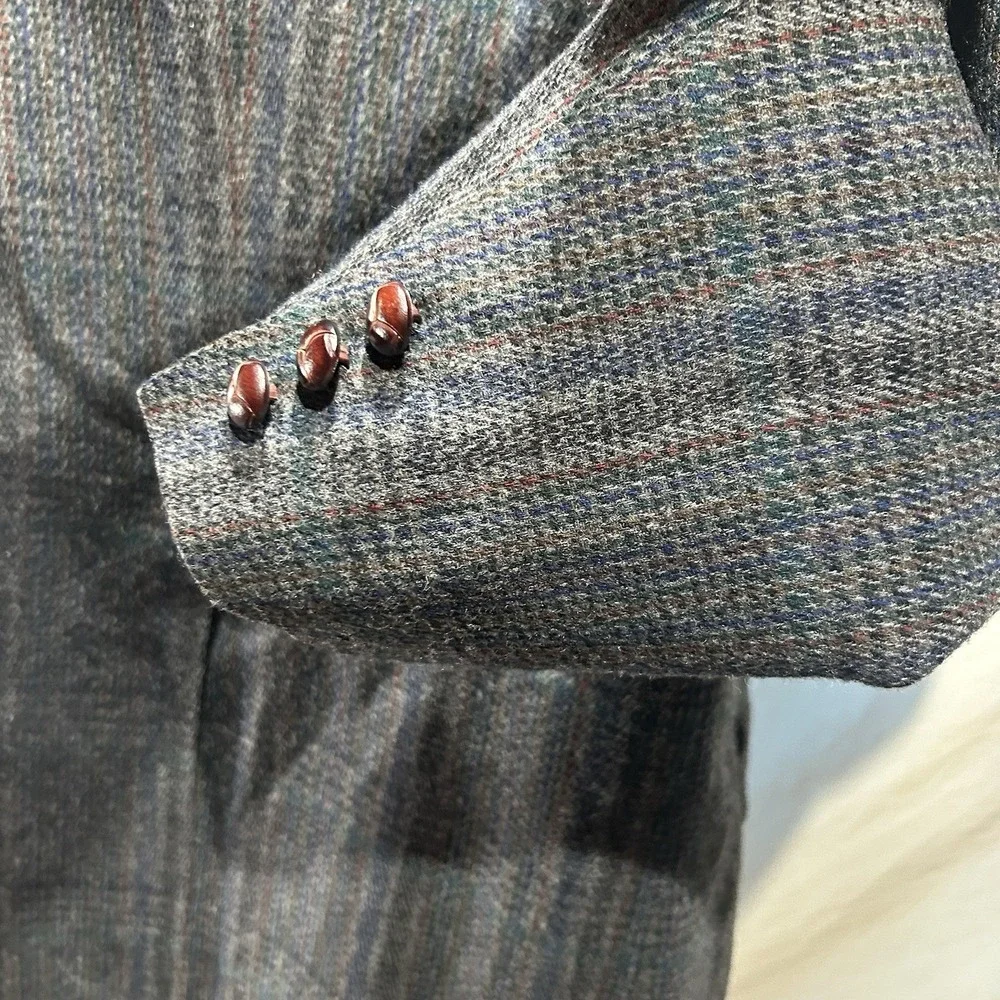 Vintage Pendleton Mens 42L Plaid Virgin Wool Tweed Blazer Sport Coat USA